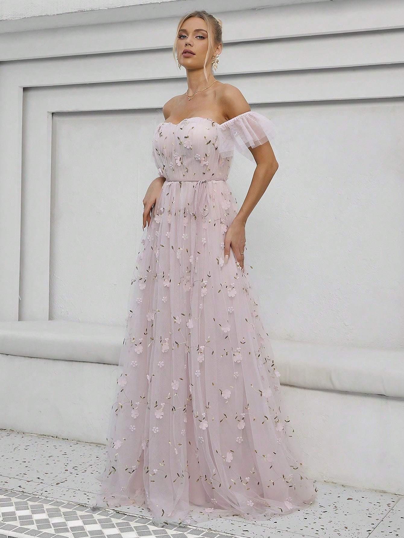 Leely Elegant Off The Shoulder Sleeveless A Line Evening Gown