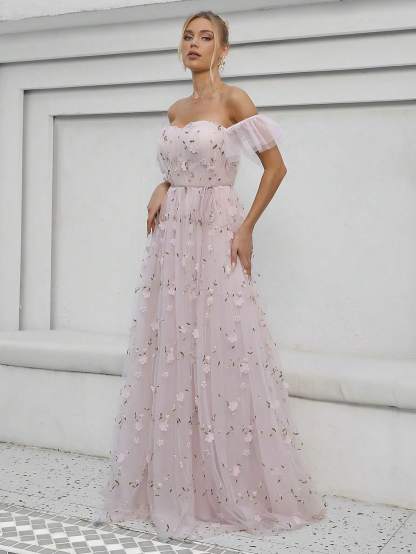 Leely Elegant Off The Shoulder Sleeveless A Line Evening Gown