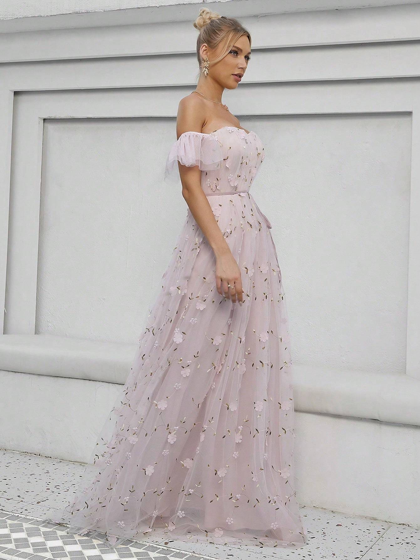 Leely Elegant Off The Shoulder Sleeveless A Line Evening Gown