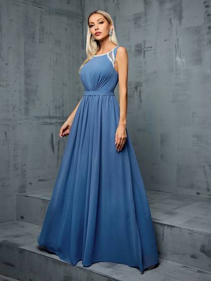 Leely Elegant Round Neck Sleeveless Evening Gown