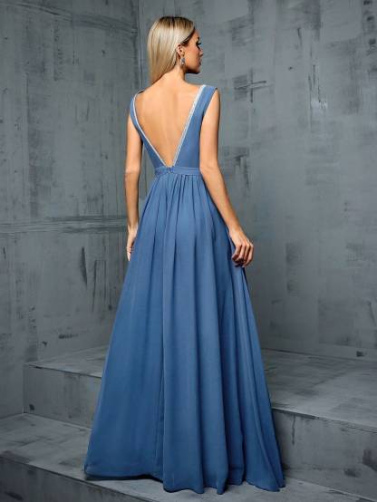 Leely Elegant Round Neck Sleeveless Evening Gown