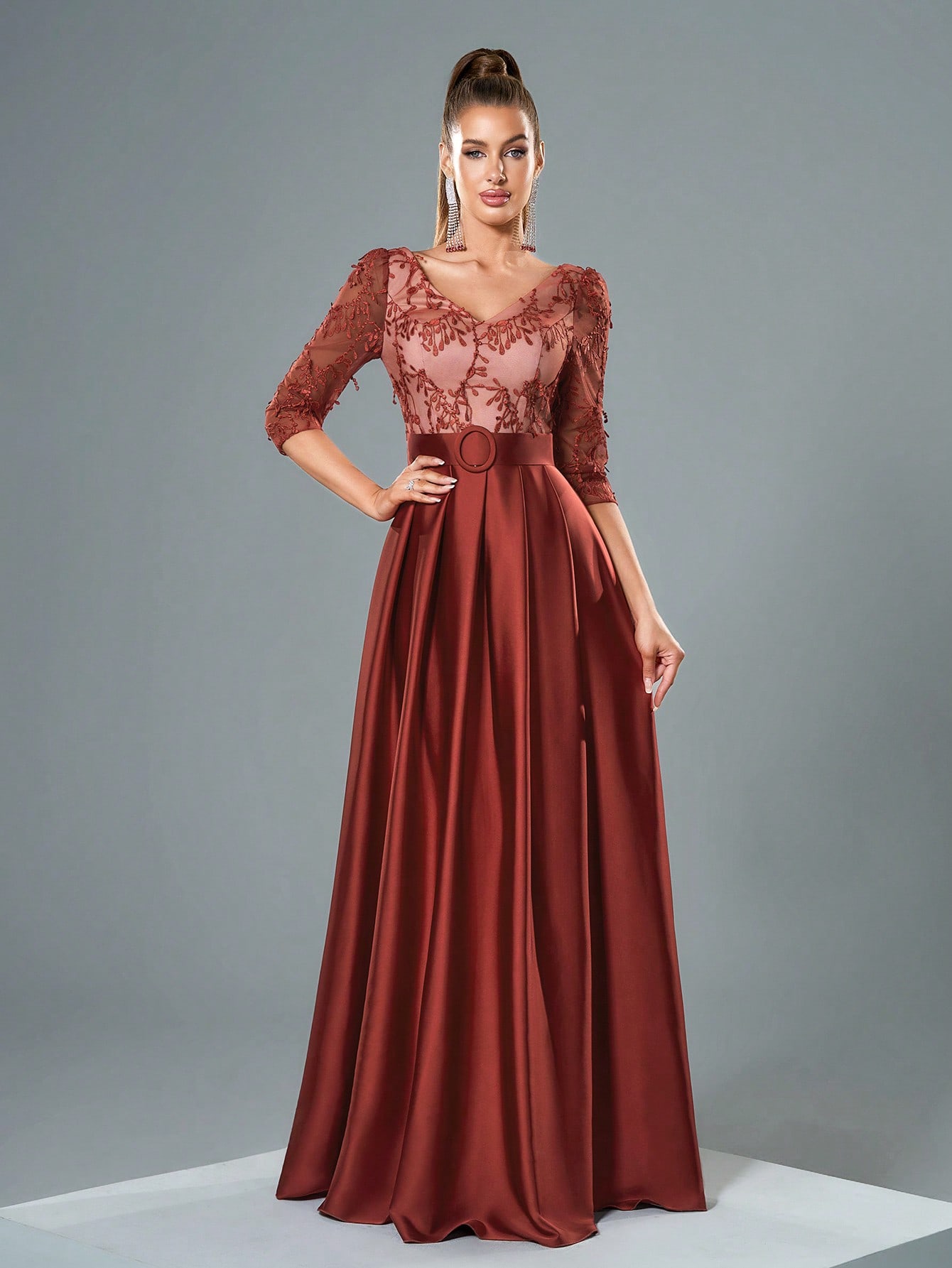 Leely Women's Elegant Sweetheart Cloak Sleeve Lace A-Line Dress