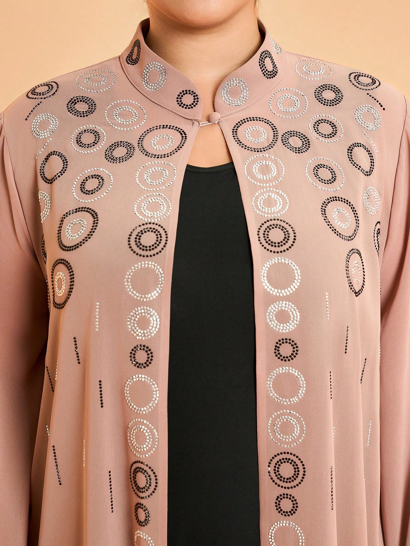Leely Plus Middle East Arabic Muslim Turkish Abaya | Women's Loose Long Sleeve Stand Collar Hot-Fix Rhinestone Cardigan Robe