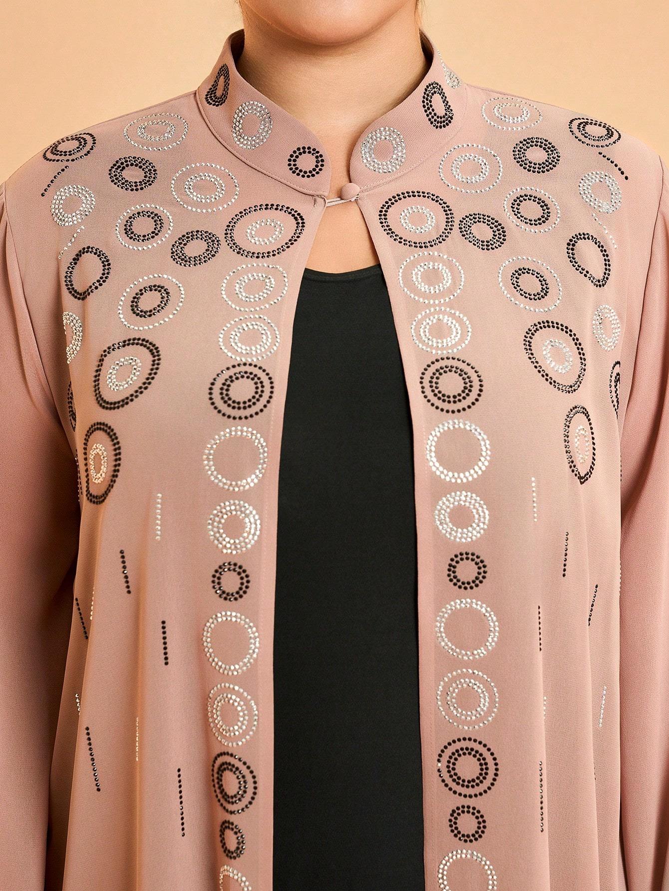 Leely Plus Middle East Arabic Muslim Turkish Abaya | Women's Loose Long Sleeve Stand Collar Hot-Fix Rhinestone Cardigan Robe