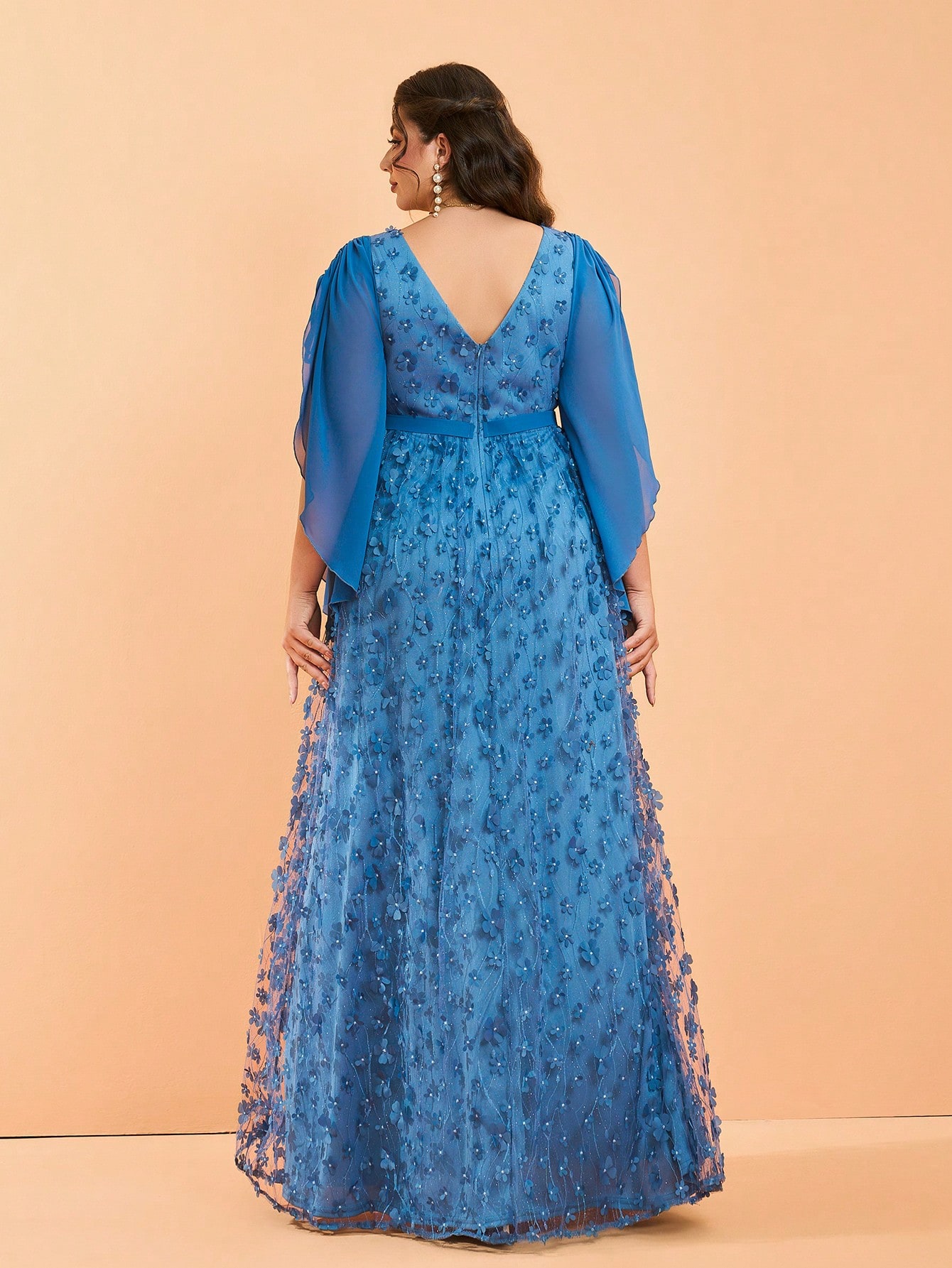 Leely Plus Women's Elegant V Neck Flounce Sleeve Graduation & Prom Dresses