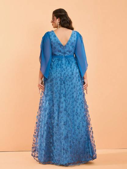 Leely Plus Women's Elegant V Neck Flounce Sleeve Graduation & Prom Dresses
