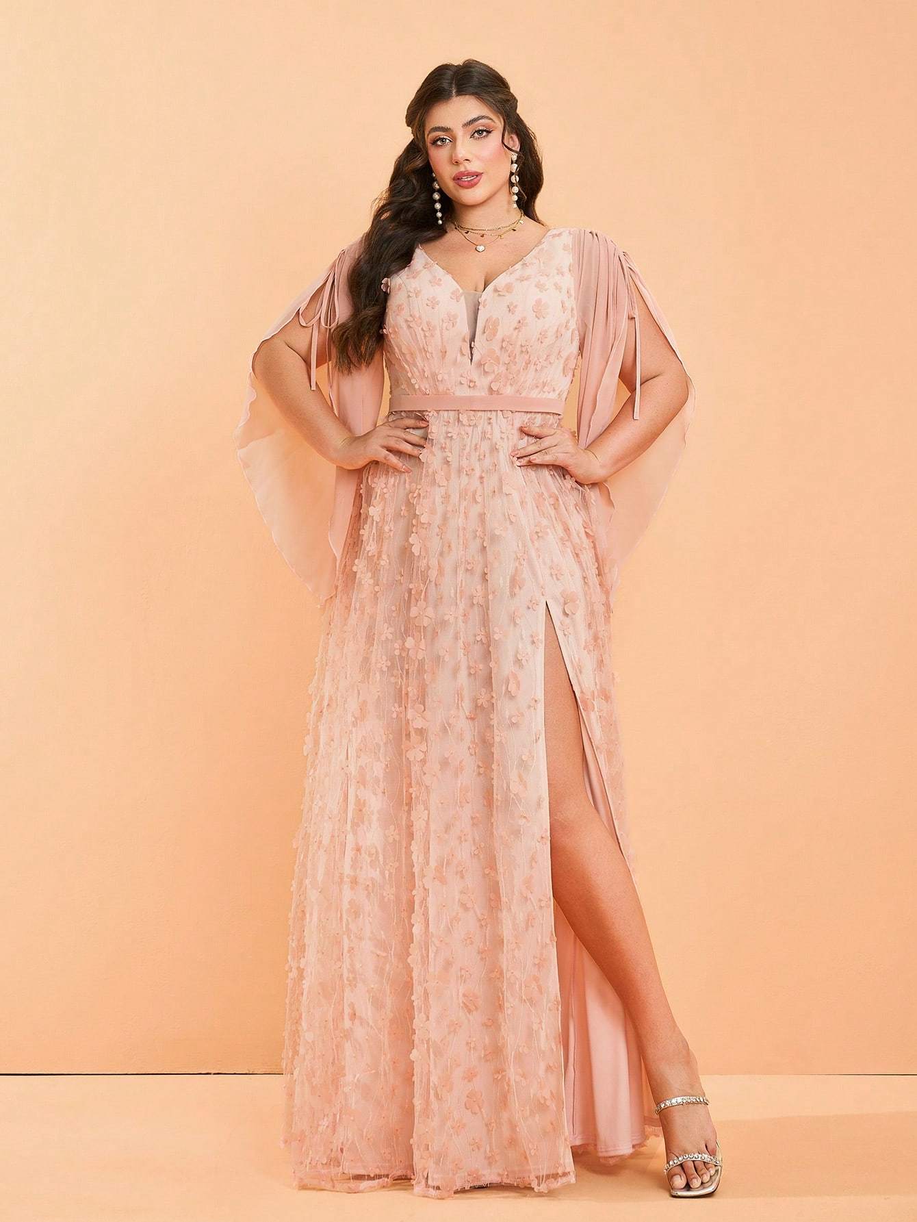 Leely Women's Elegant Sweetheart Cloak Sleeve Lace A-Line Dress