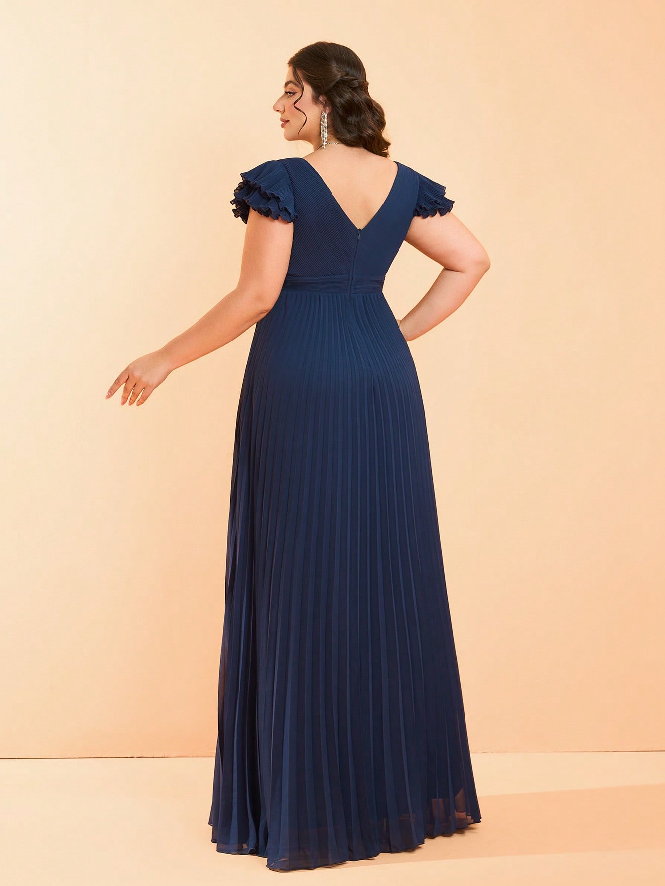 [Copy]Leely Plus Women's Elegant V Neck Cap Sleeve Pleated Dress