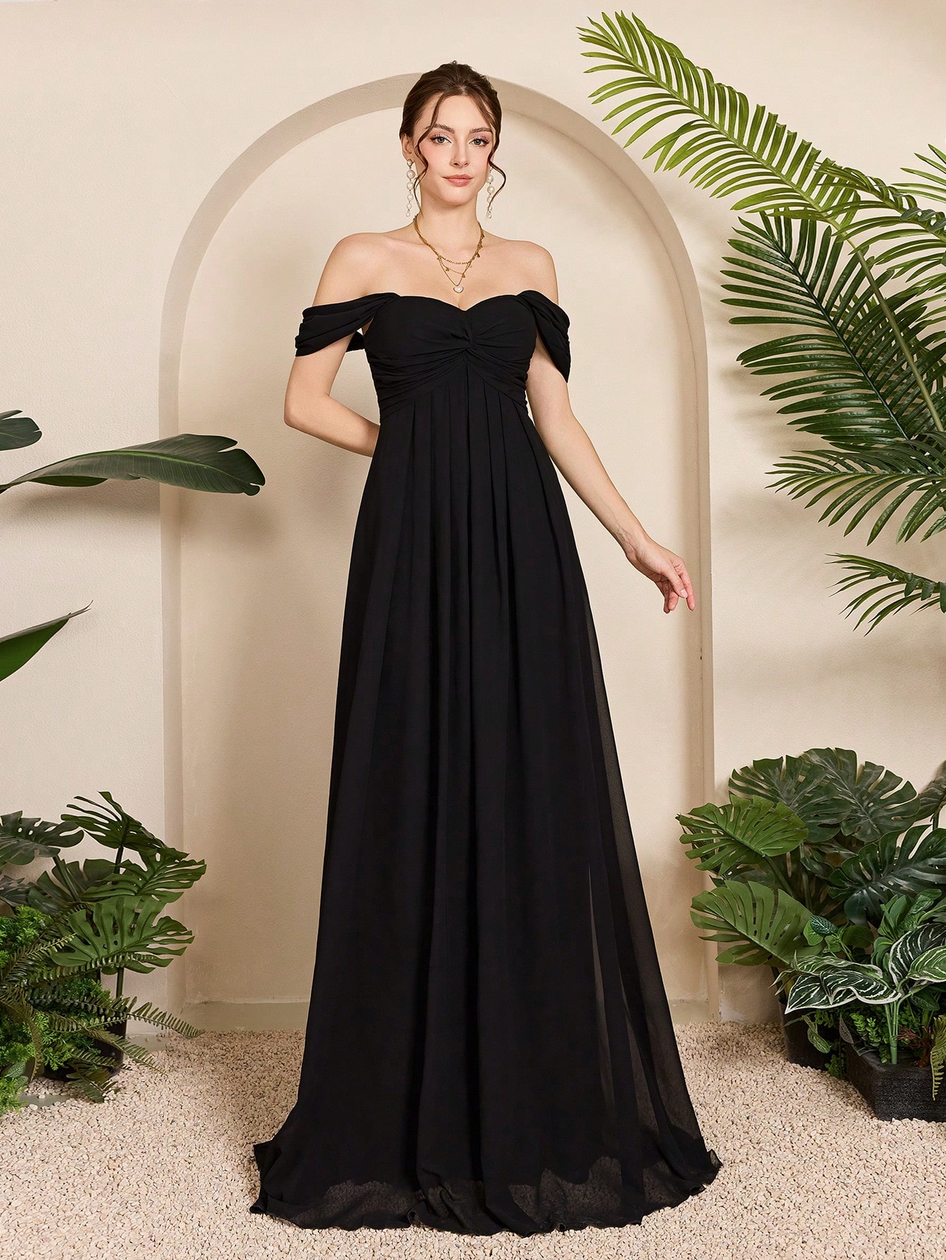 Leely Women's Elegant Off The Shoulder Sleeveless Prom Dress