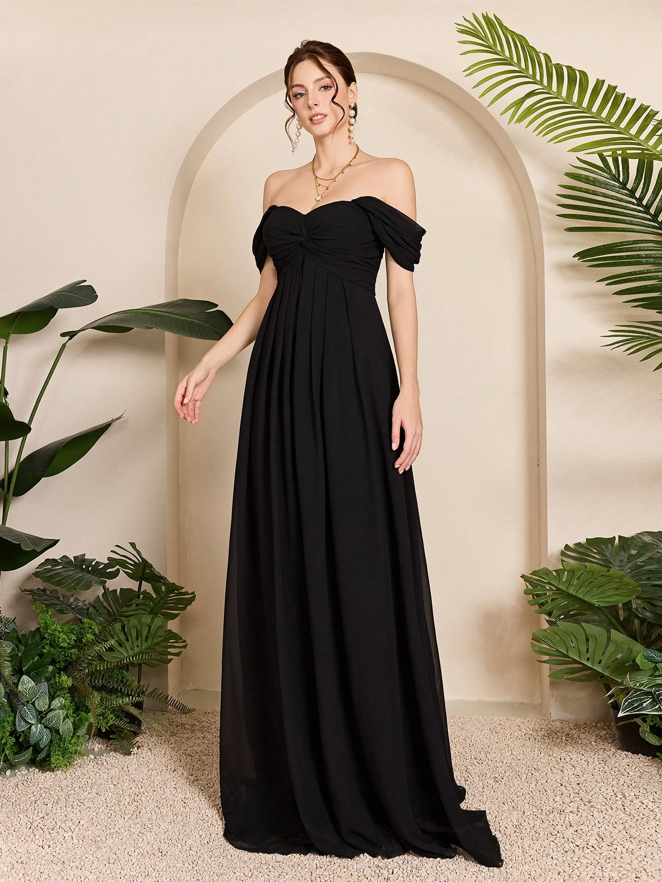 Leely Women's Elegant Off The Shoulder Sleeveless Prom Dress