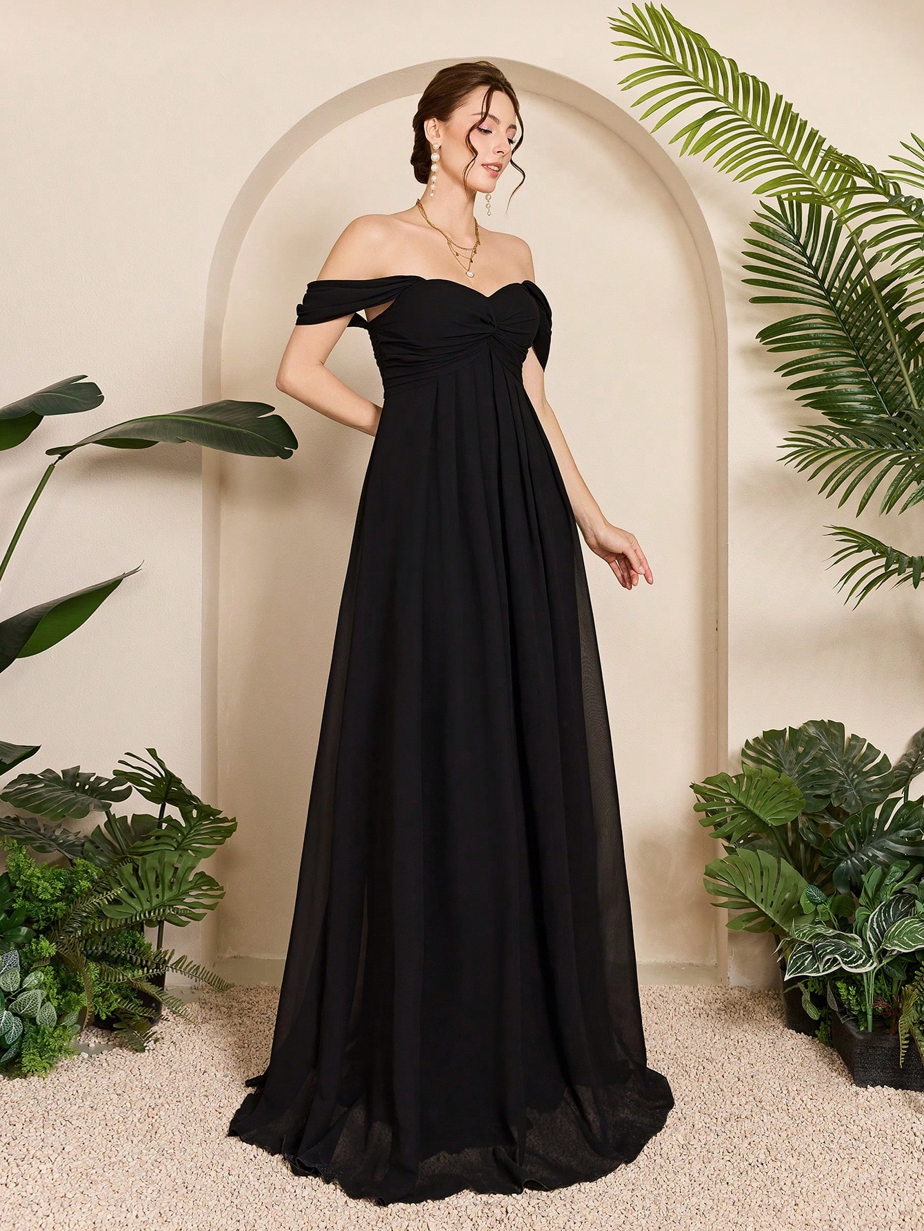 Leely Women's Elegant Off The Shoulder Sleeveless Prom Dress
