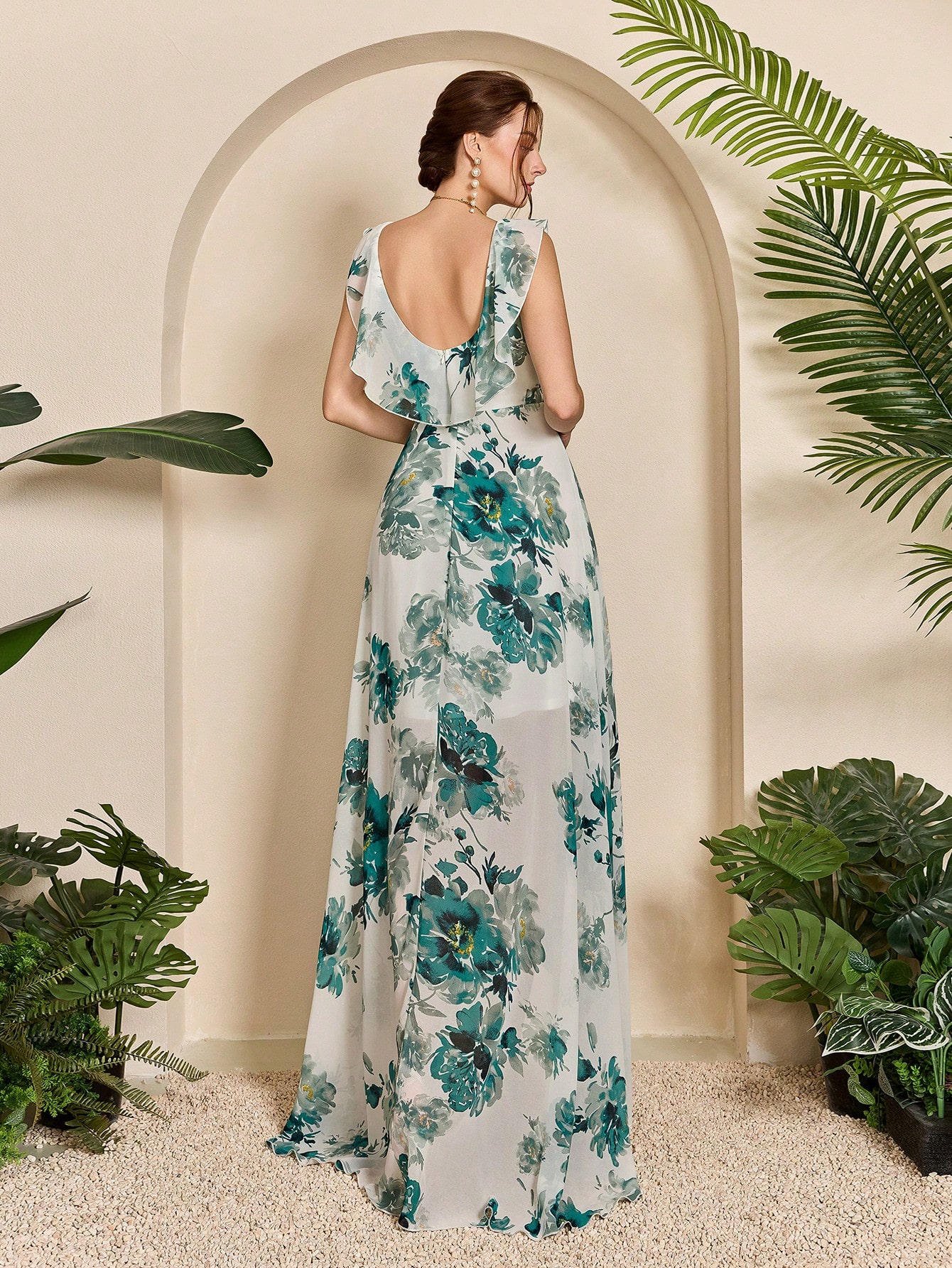 Leely Plus Women's Elegant V Neck Sleeveless Party Dress