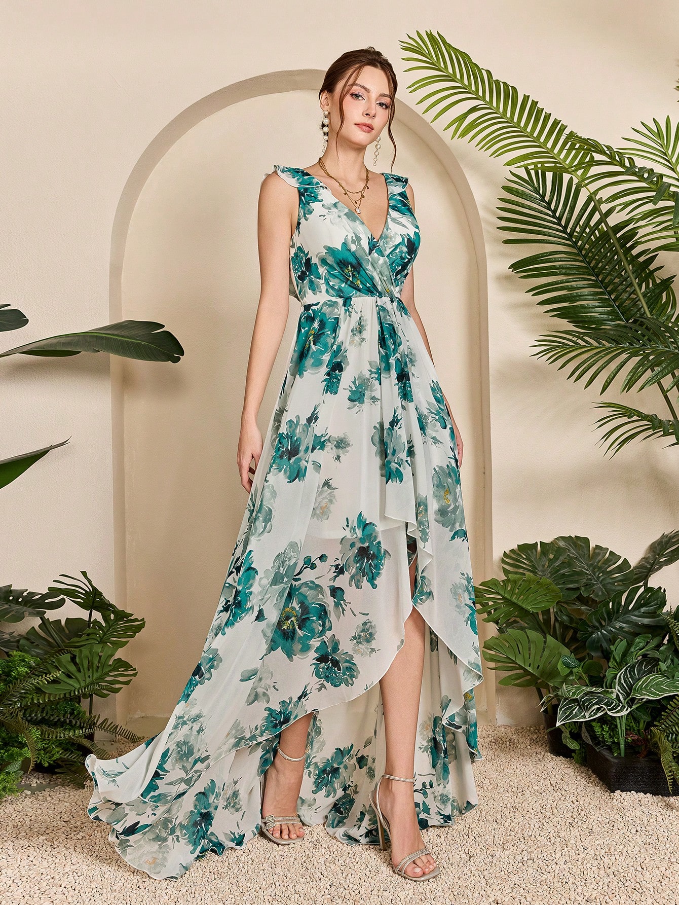 Leely Plus Women's Elegant V Neck Sleeveless Party Dress