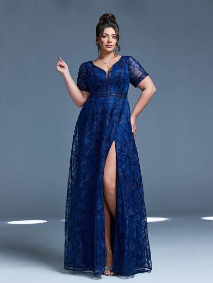 Leely Women's Elegant Sweetheart Cloak Sleeve Lace A-Line Dress