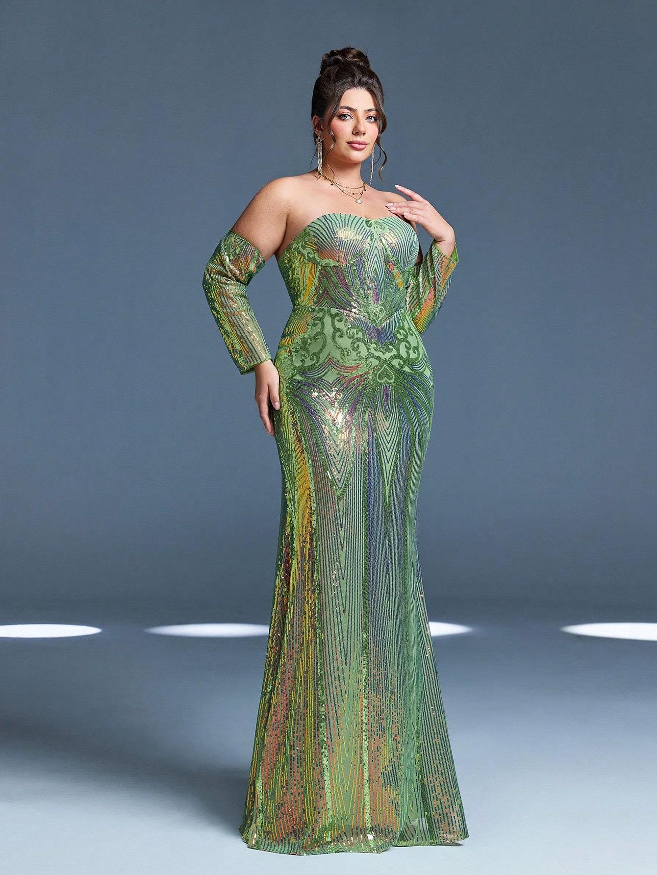 Leely Plus Women's Elegant Strapless Mermaid Prom Dress