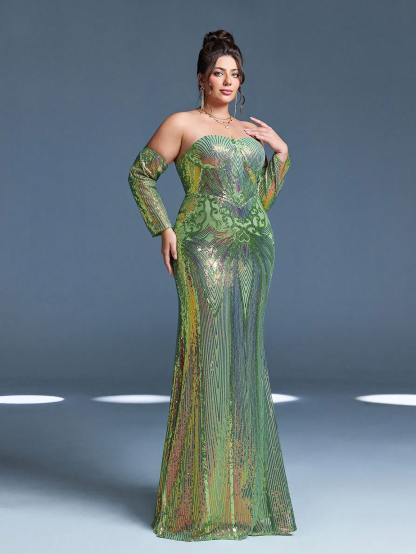 Leely Plus Women's Elegant Strapless Mermaid Prom Dress