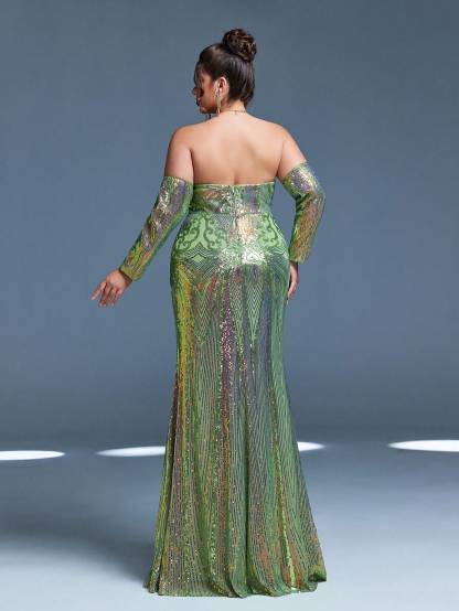 Leely Plus Women's Elegant Strapless Mermaid Prom Dress