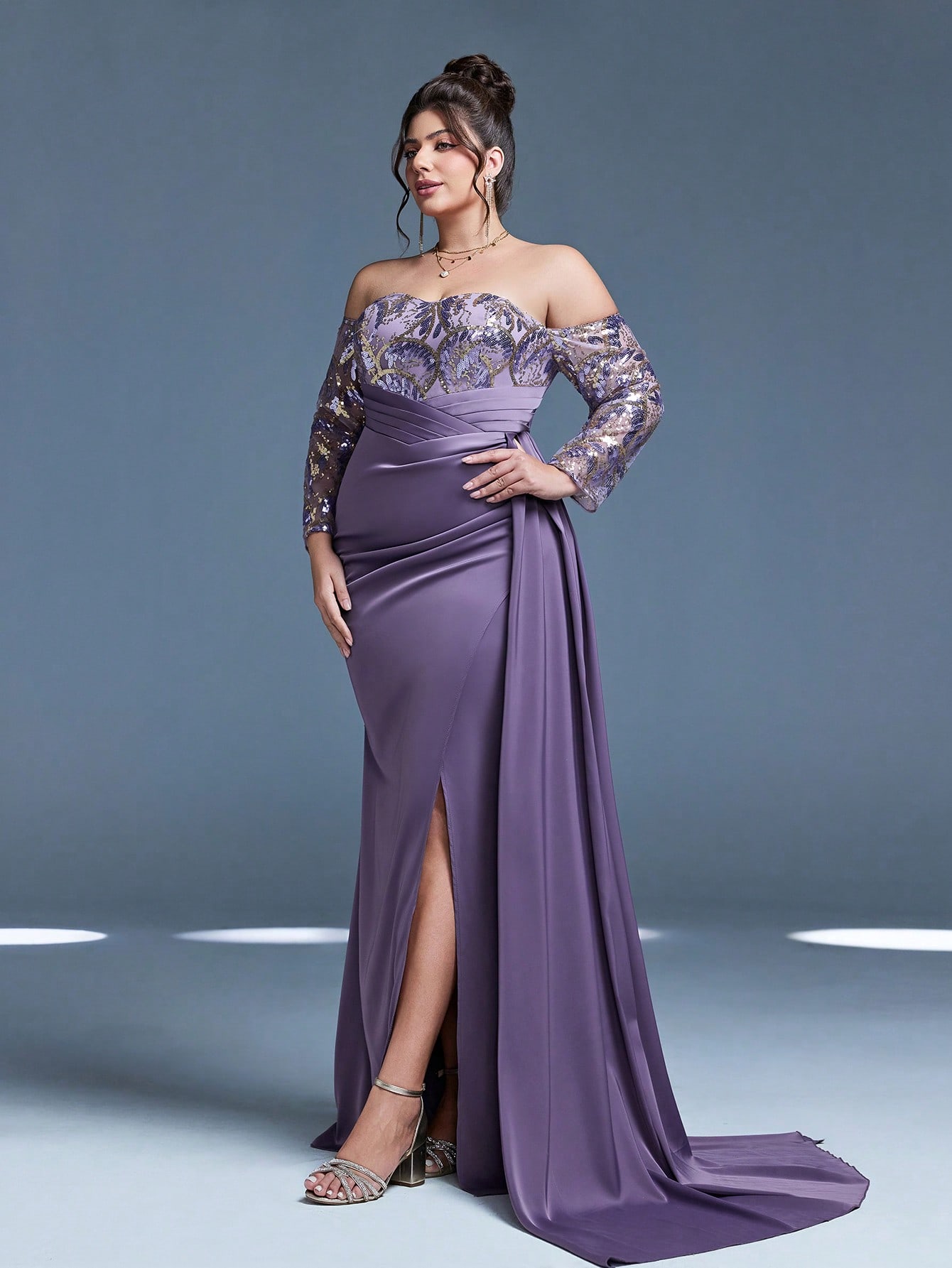 Leely Plus Women's Elegant Off The Shoulder Long Sleeve Party Dresses