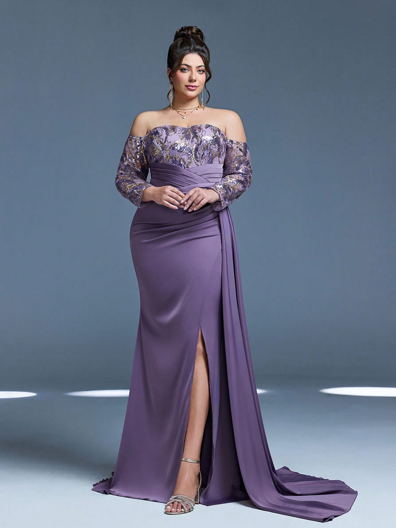 Leely Plus Women's Elegant Off The Shoulder Long Sleeve Party Dresses