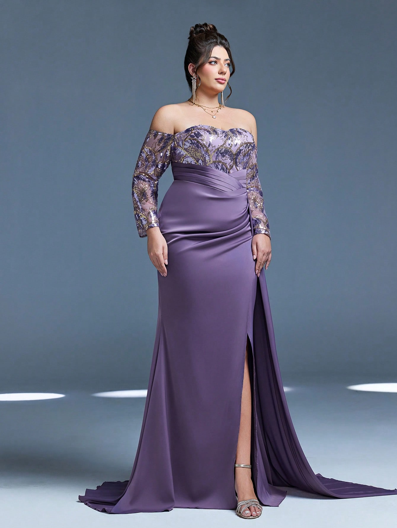 Leely Plus Women's Elegant Off The Shoulder Long Sleeve Party Dresses