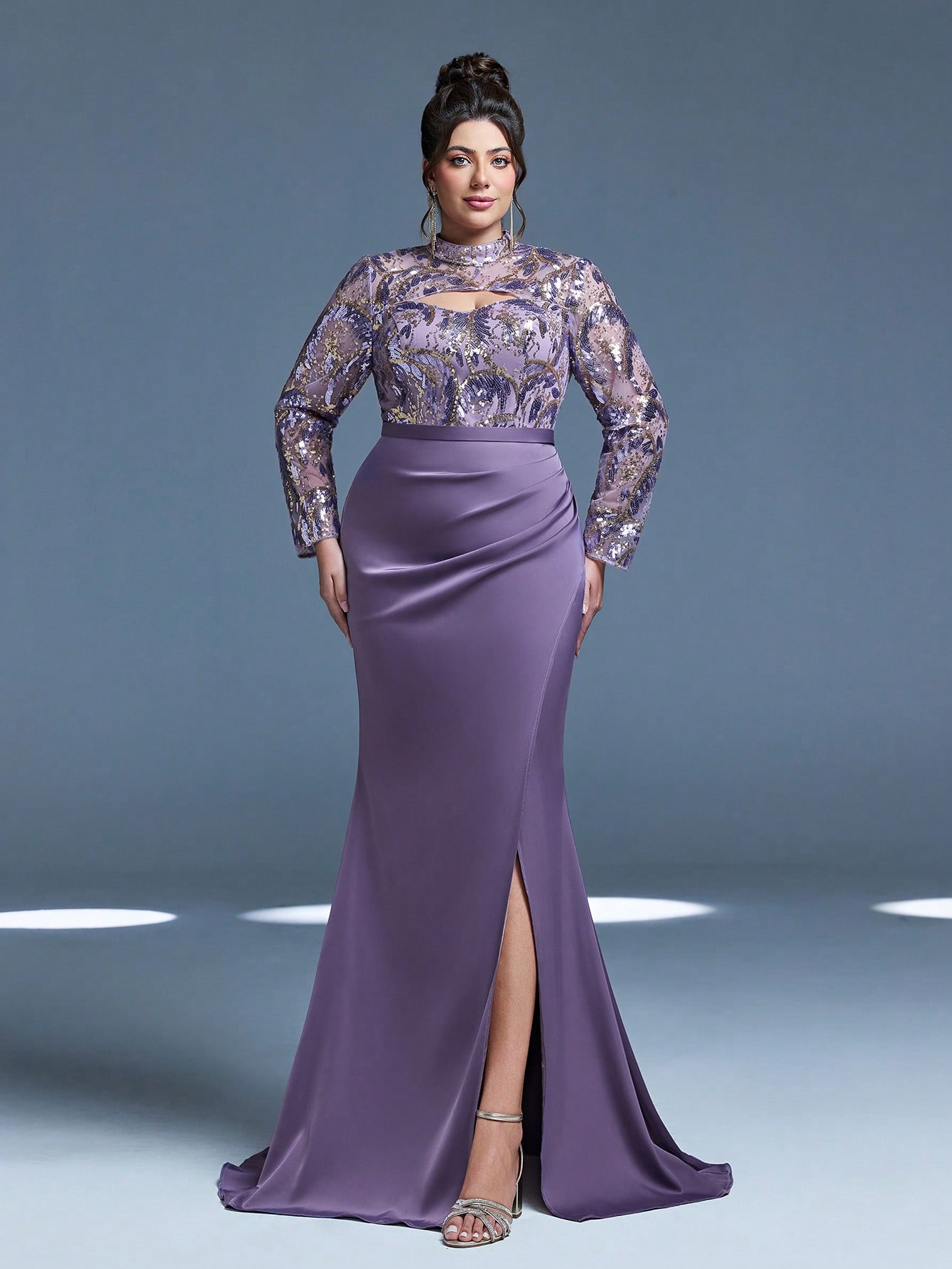 Leely Plus Women's Elegant High Neck Long Sleeve Graduation & Prom Dress