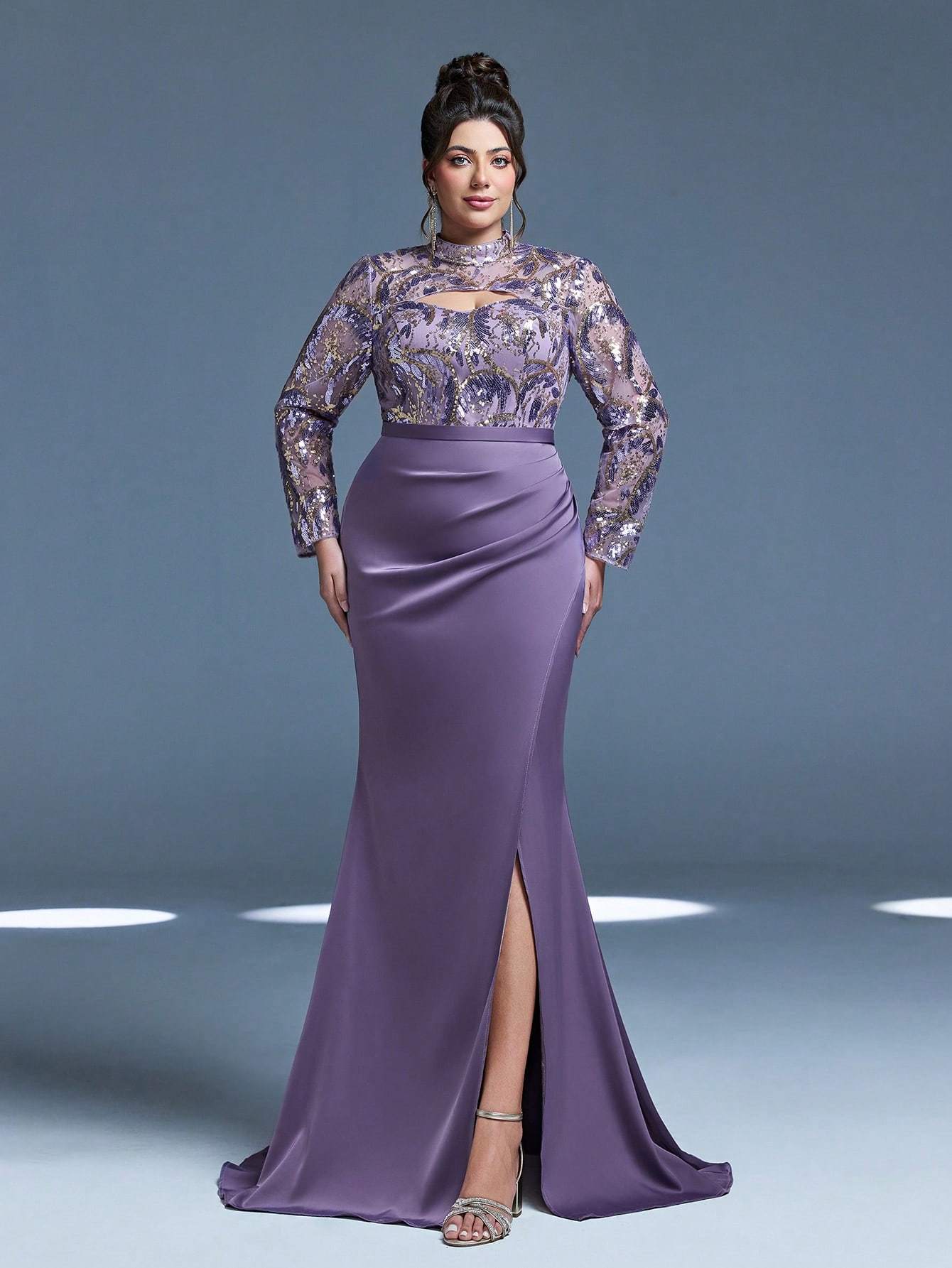 Leely Plus Women's Elegant High Neck Long Sleeve Graduation & Prom Dress