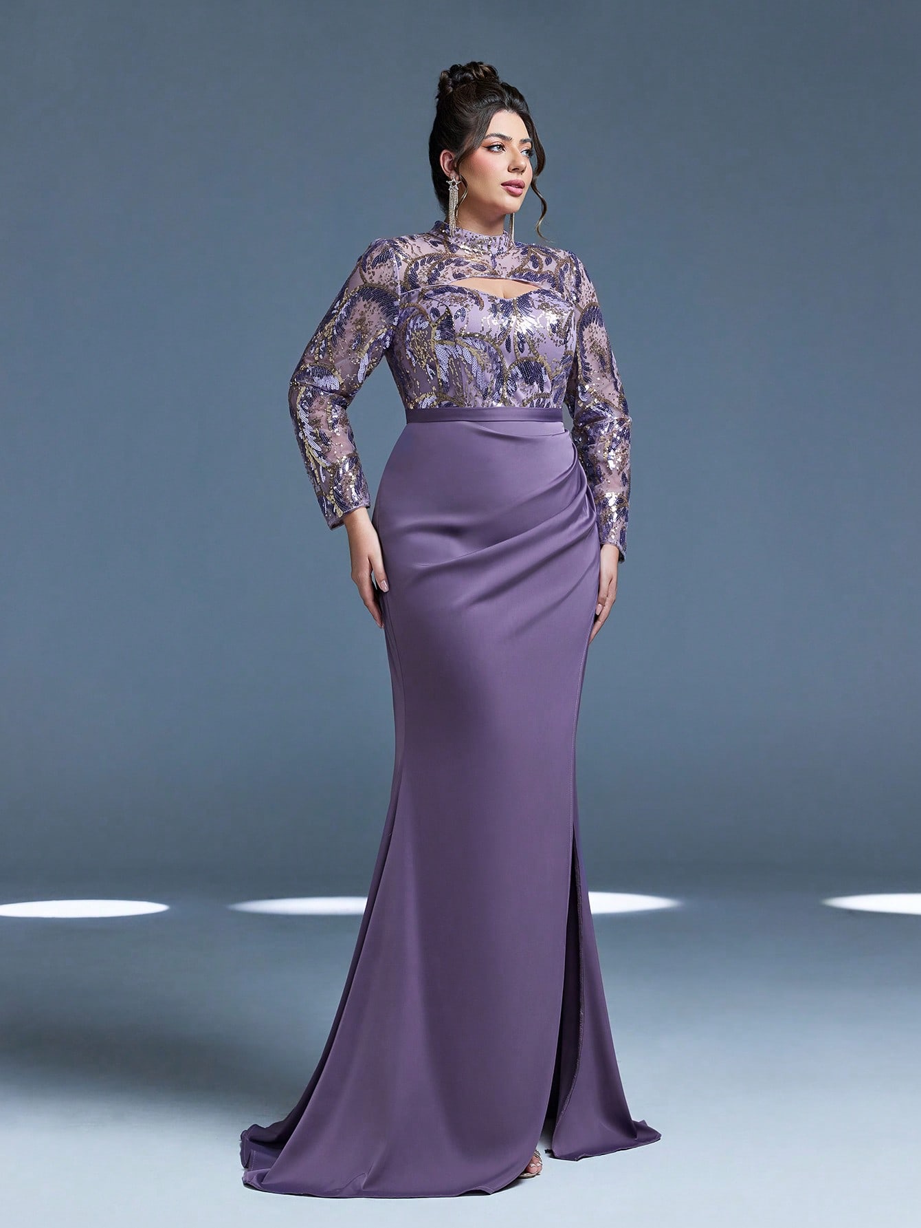 Leely Plus Women's Elegant High Neck Long Sleeve Graduation & Prom Dress
