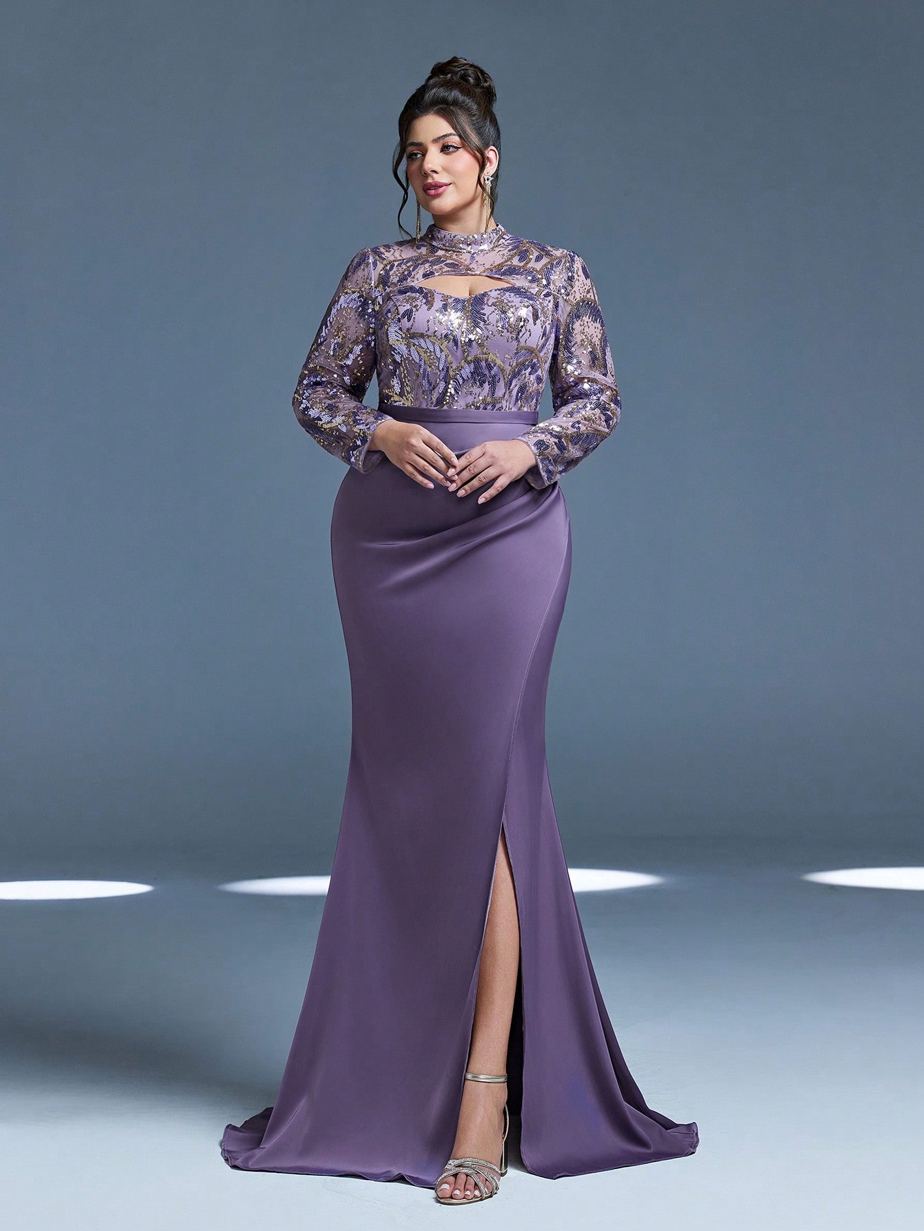 Leely Plus Women's Elegant High Neck Long Sleeve Graduation & Prom Dress