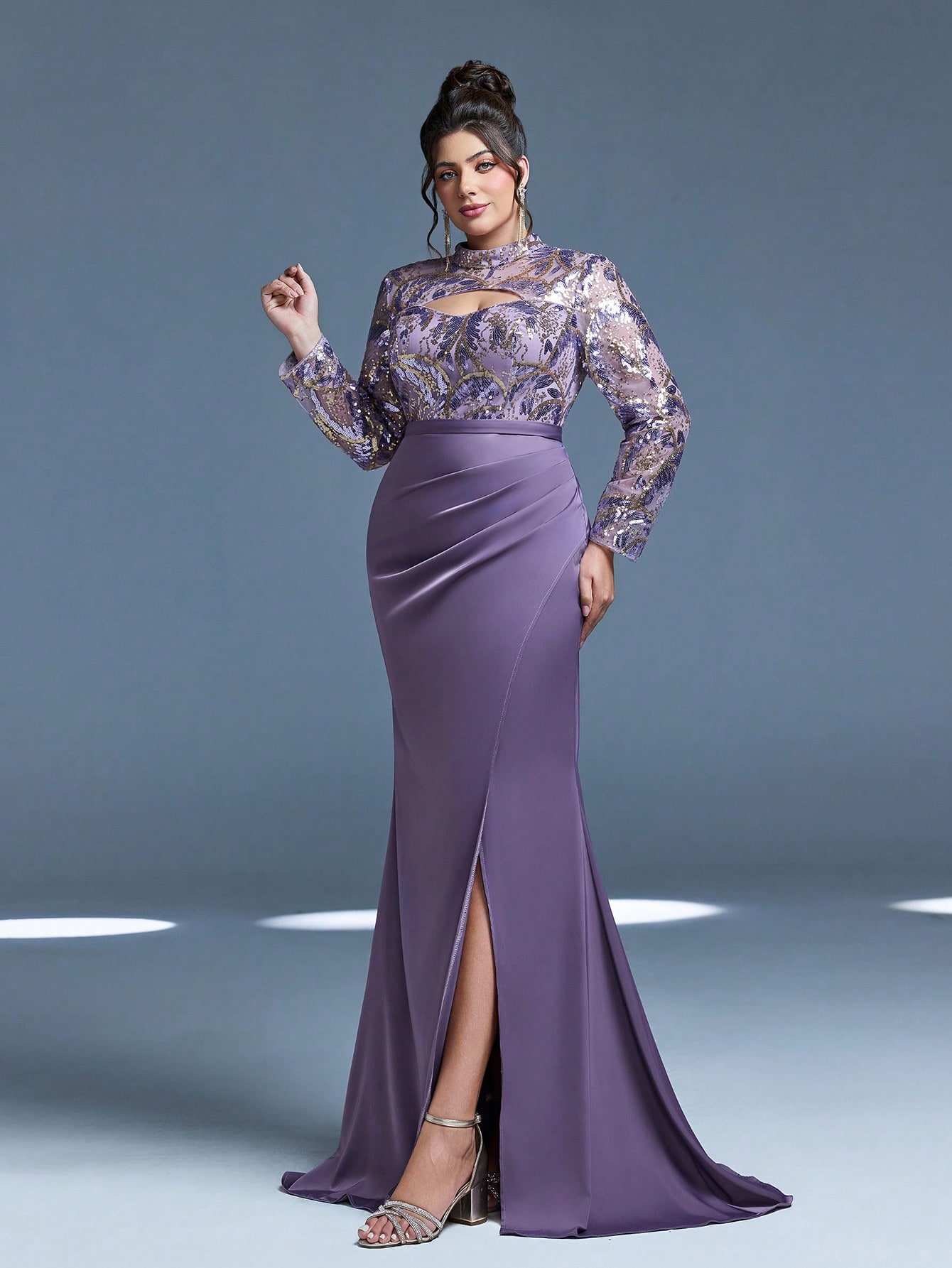 Leely Plus Women's Elegant High Neck Long Sleeve Graduation & Prom Dress