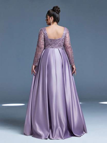 Leely Plus Women's Elegant Sweetheart Long Sleeve A-line Party Dress