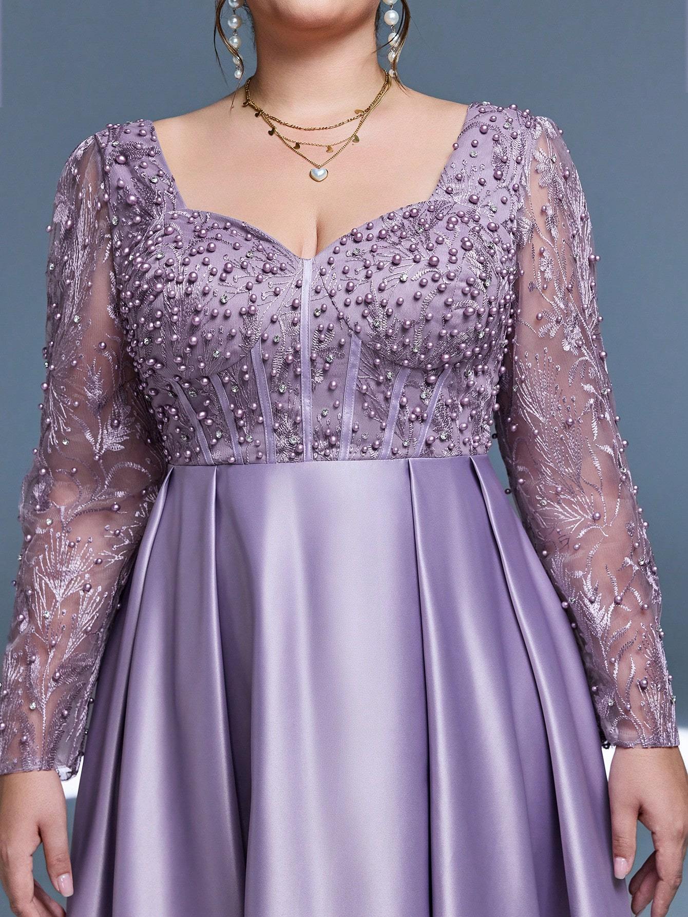 Leely Plus Women's Elegant Sweetheart Long Sleeve A-line Party Dress