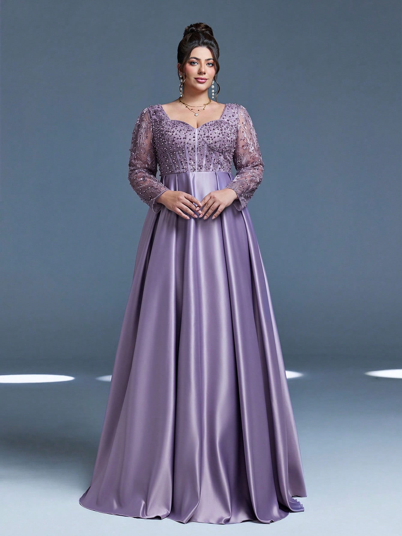 Leely Plus Women's Elegant Sweetheart Long Sleeve A-line Party Dress