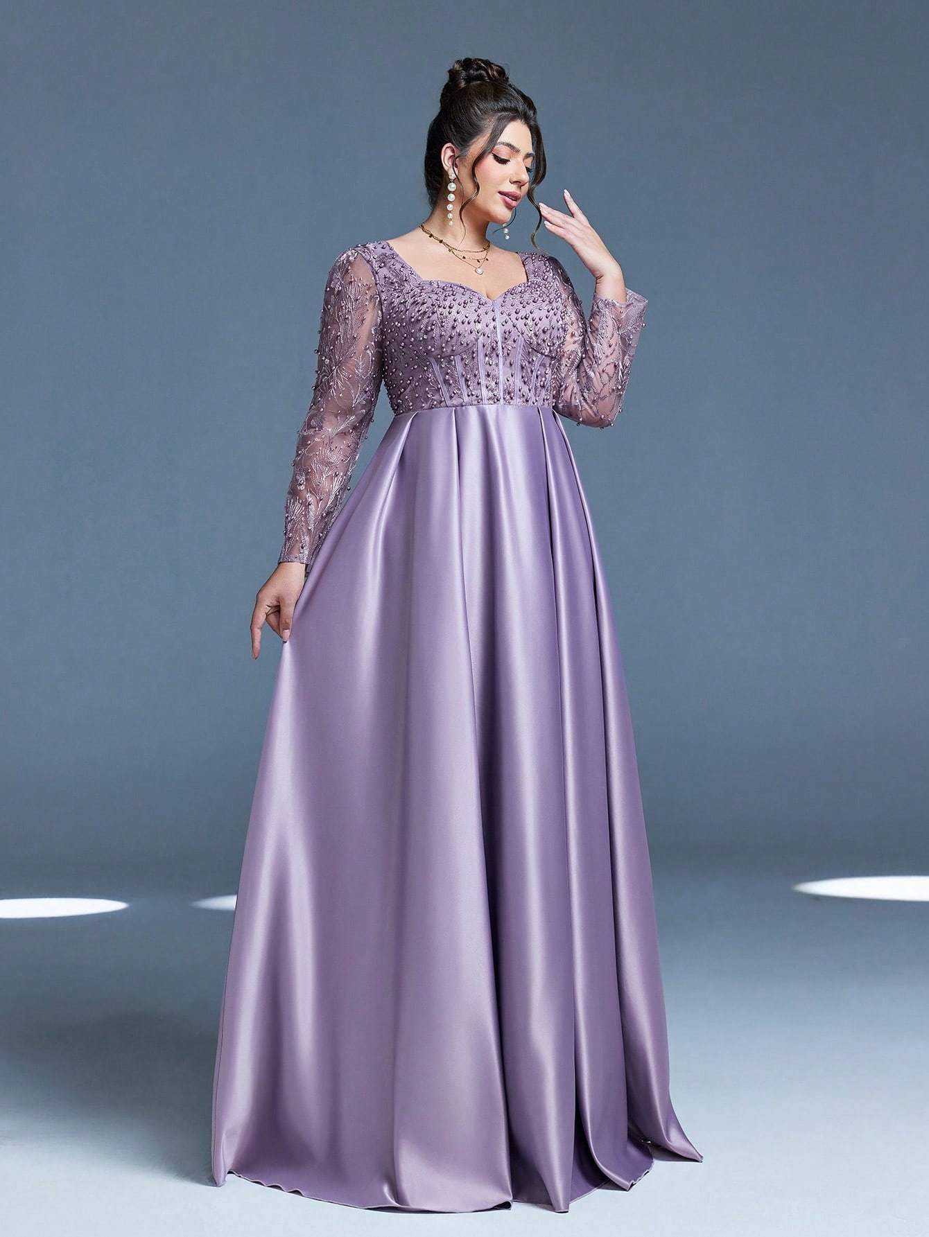 Leely Plus Women's Elegant Sweetheart Long Sleeve A-line Party Dress