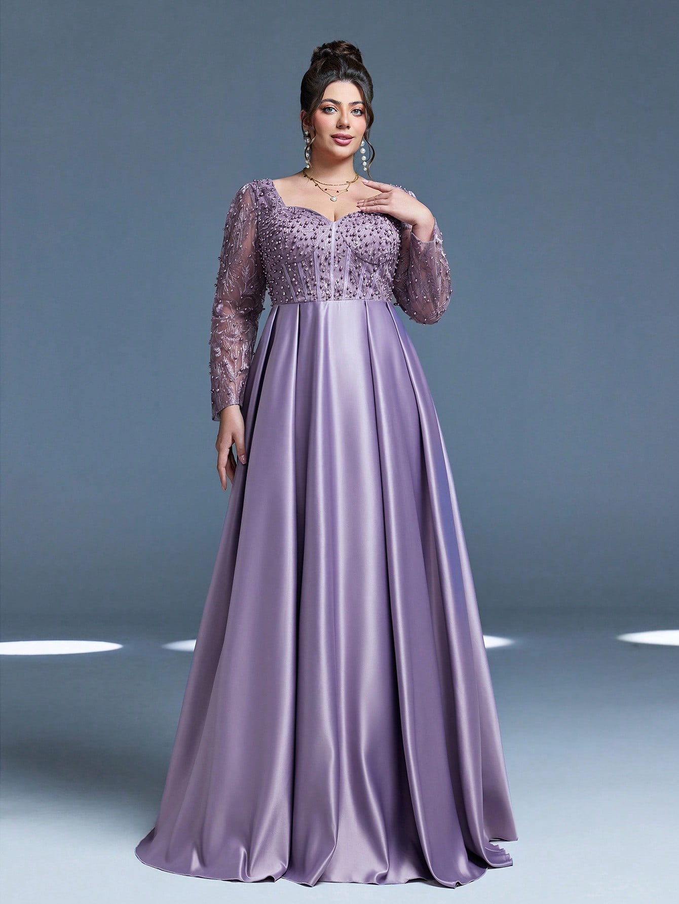 Leely Plus Women's Elegant Sweetheart Long Sleeve A-line Party Dress