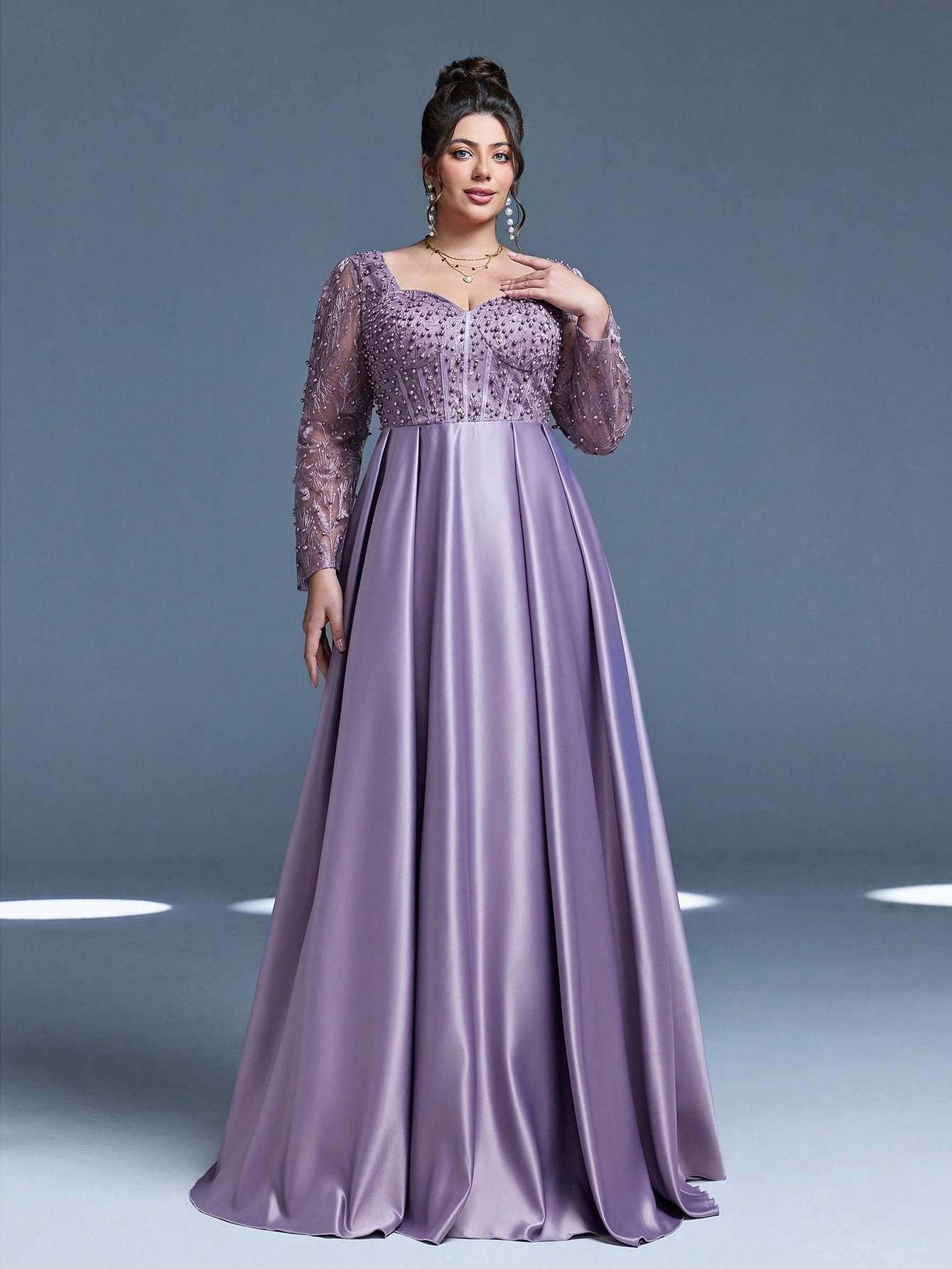 Leely Plus Women's Elegant Sweetheart Long Sleeve A-line Party Dress