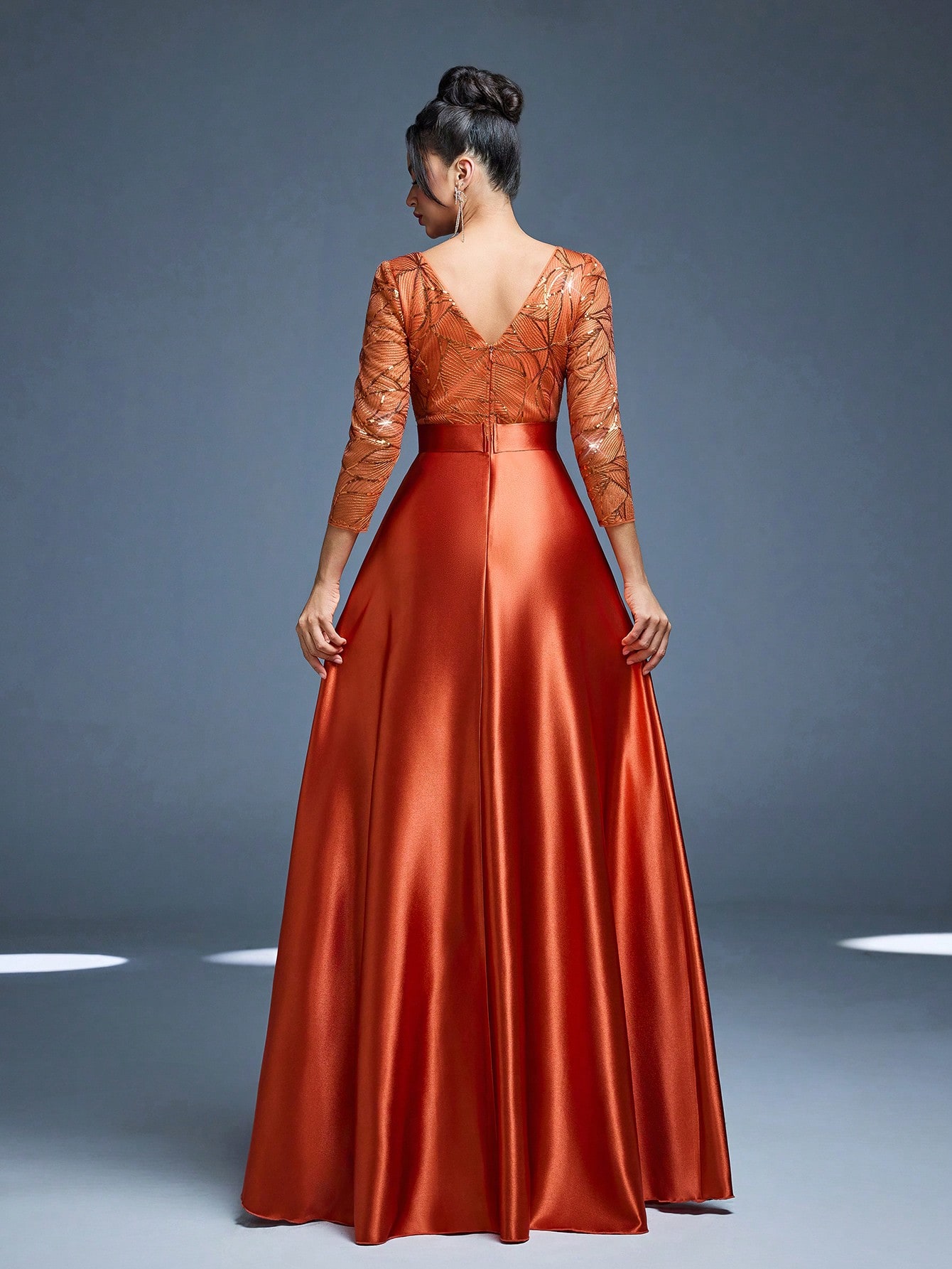 Leely Women's Elegant Round Neck Long Sleeve Prom Dress
