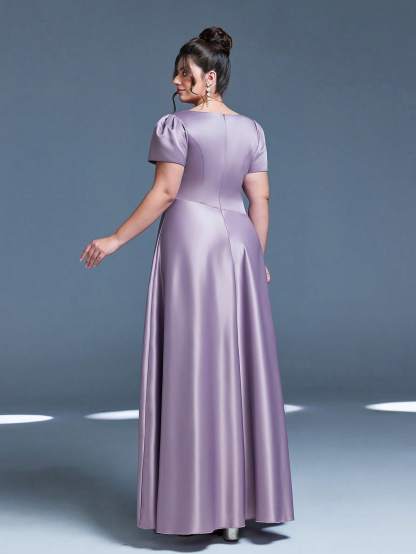 Leely Plus Women's Elegant V Neck Short Sleeve A-Line Dress