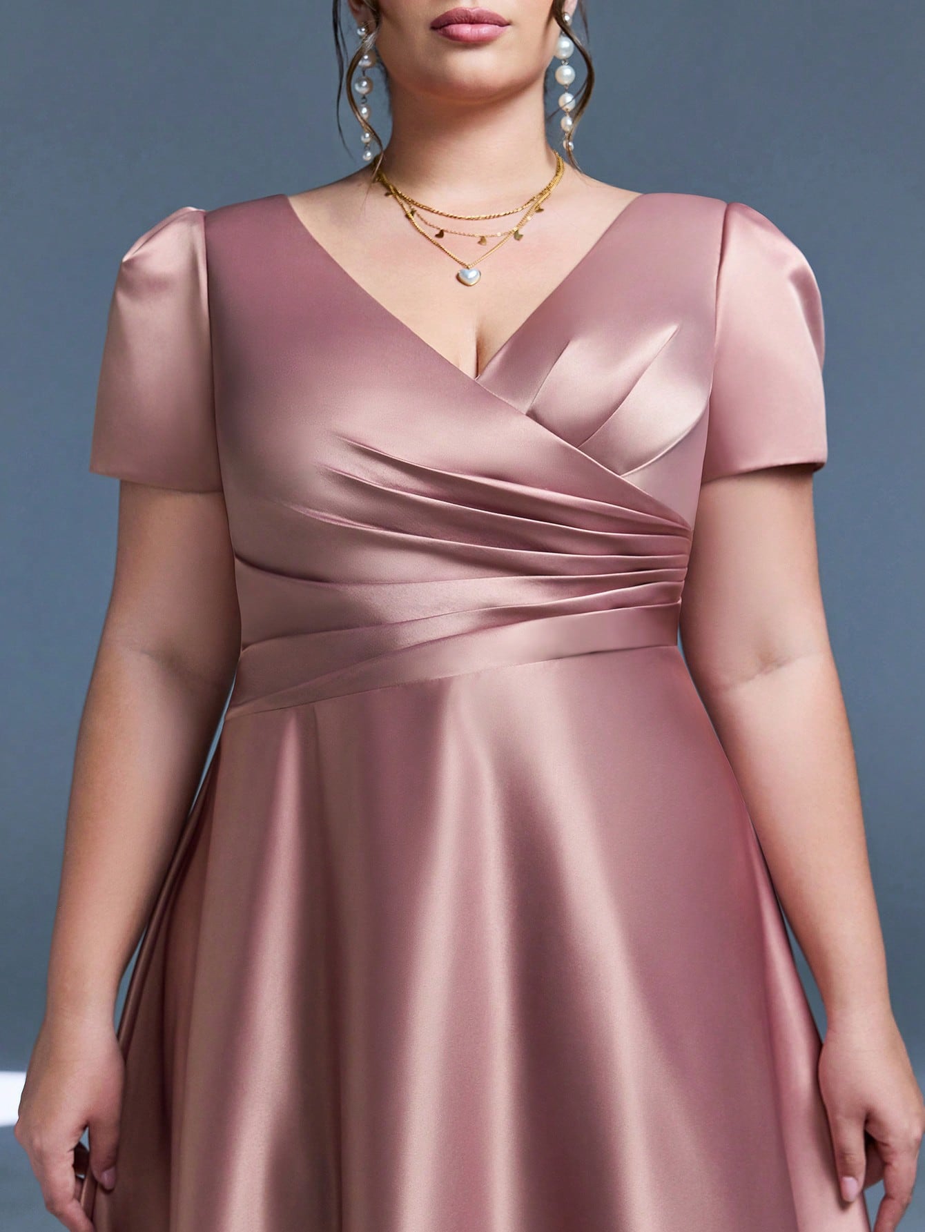 Leely Plus Women's Elegant V Neck Short Sleeve A-Line Dress