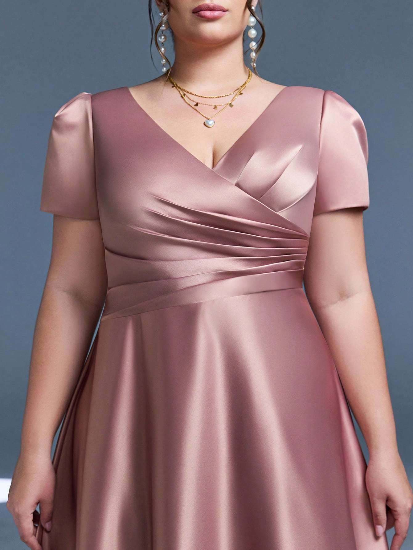Leely Plus Women's Elegant V Neck Short Sleeve A-Line Dress