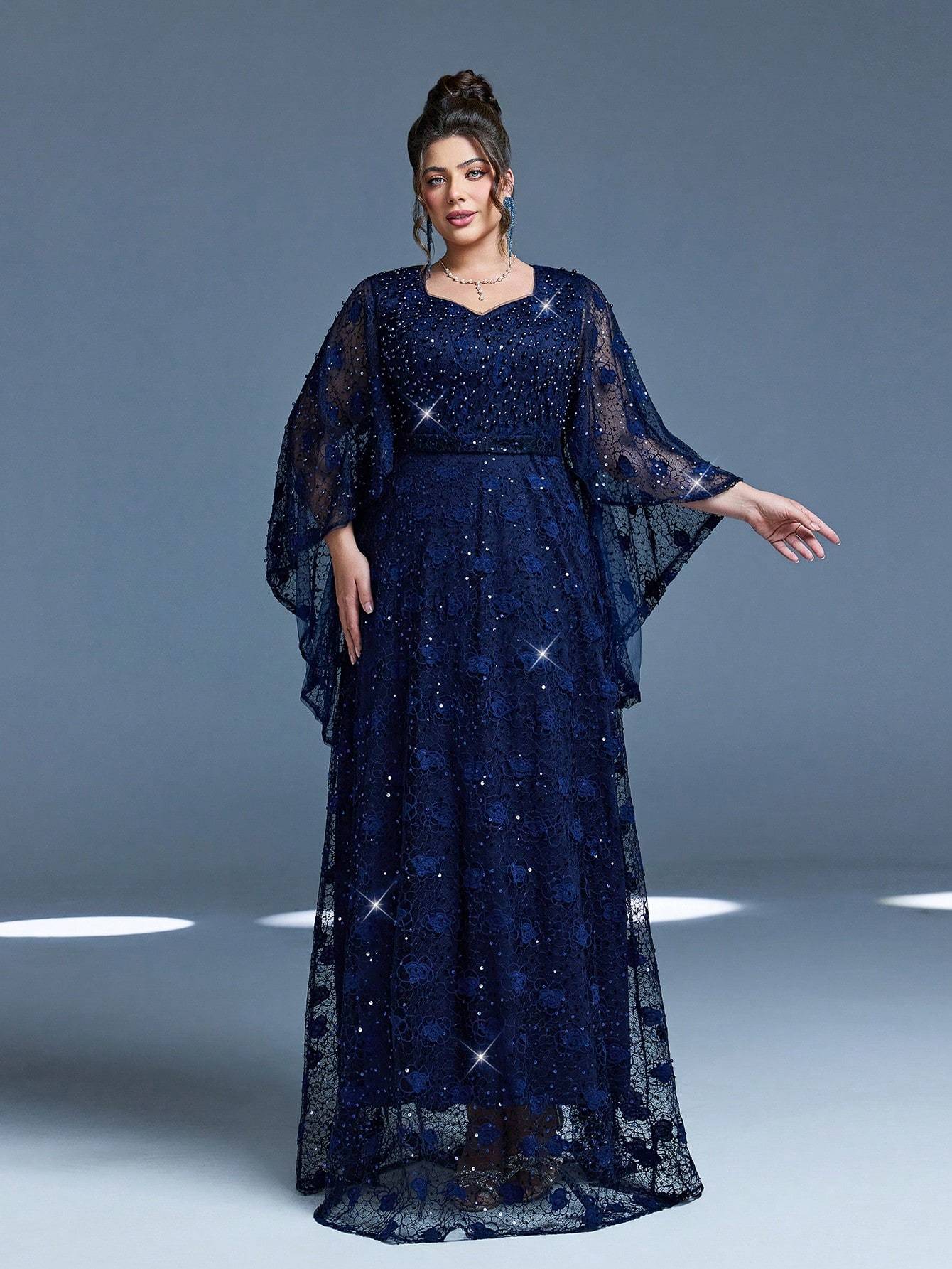 Leely Plus Women's Elegant Sweetheart Cloak Sleeve A-line Party Dress
