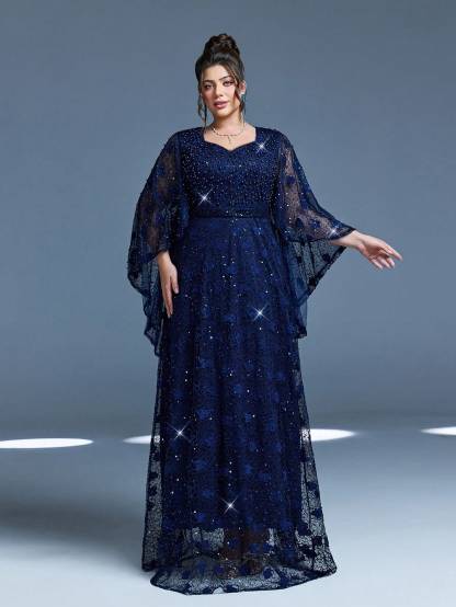 Leely Plus Women's Elegant Sweetheart Cloak Sleeve A-line Party Dress