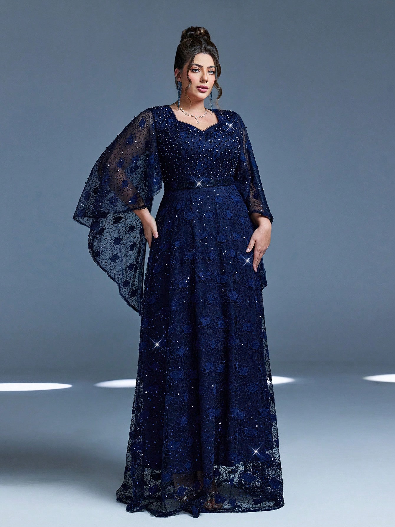 Leely Plus Women's Elegant Sweetheart Cloak Sleeve A-line Party Dress