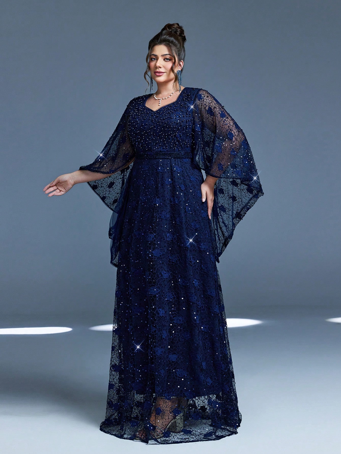 Leely Plus Women's Elegant Sweetheart Cloak Sleeve A-line Party Dress