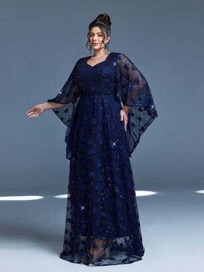 Leely Plus Women's Elegant Sweetheart Cloak Sleeve A-line Party Dress