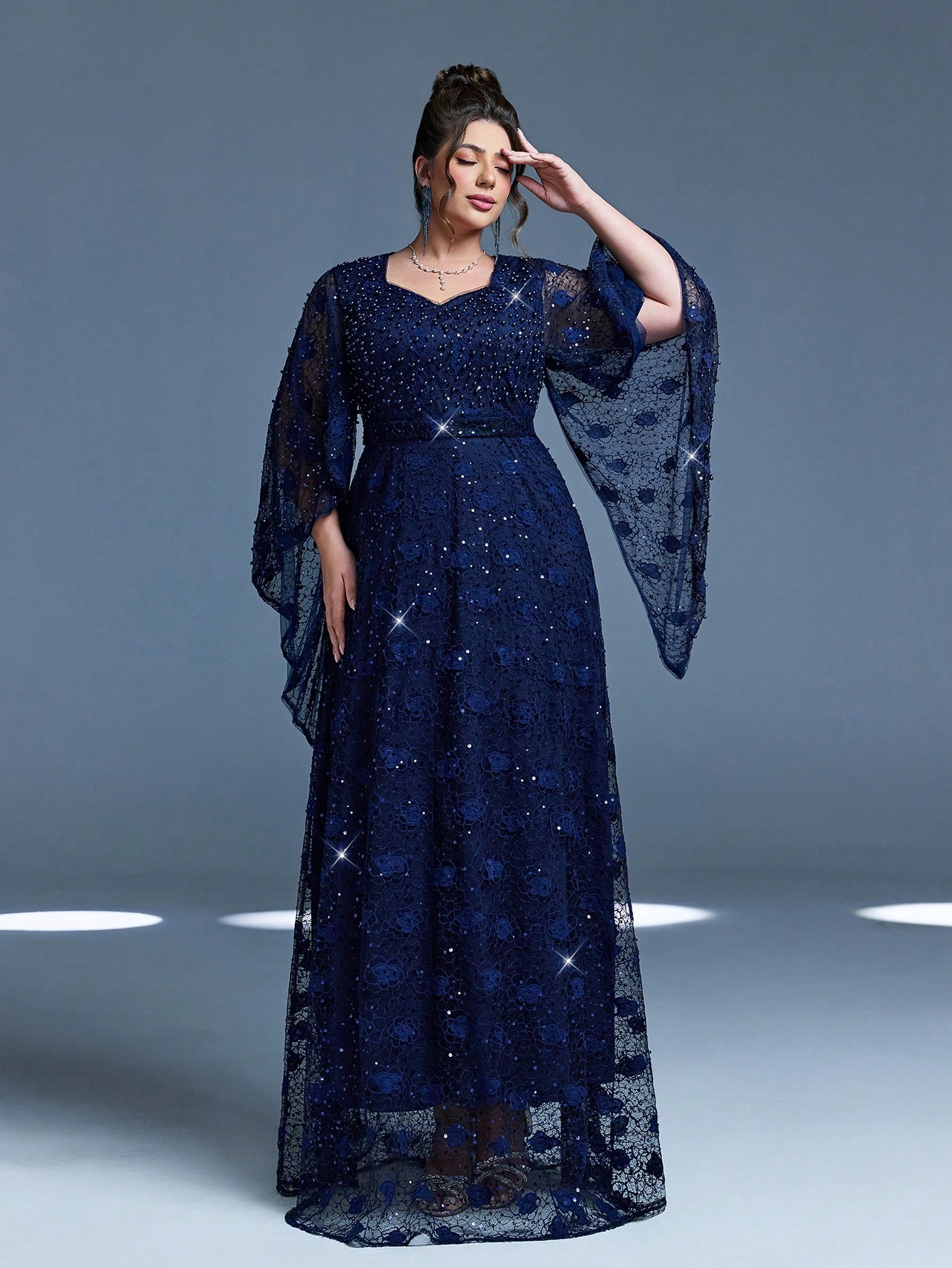 Leely Plus Women's Elegant Sweetheart Cloak Sleeve A-line Party Dress