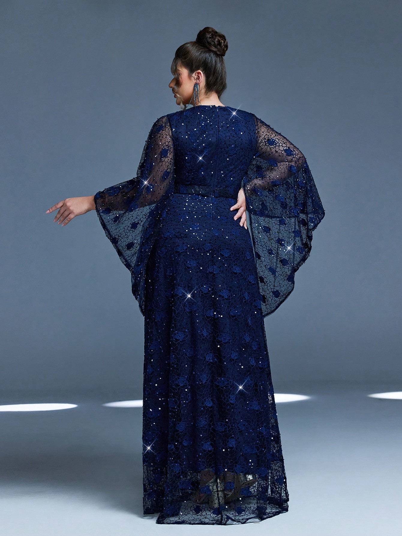 Leely Plus Women's Elegant Sweetheart Cloak Sleeve A-line Party Dress