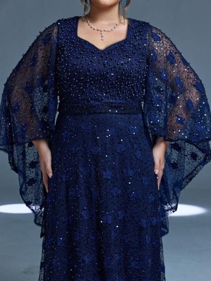 Leely Plus Women's Elegant Sweetheart Cloak Sleeve A-line Party Dress