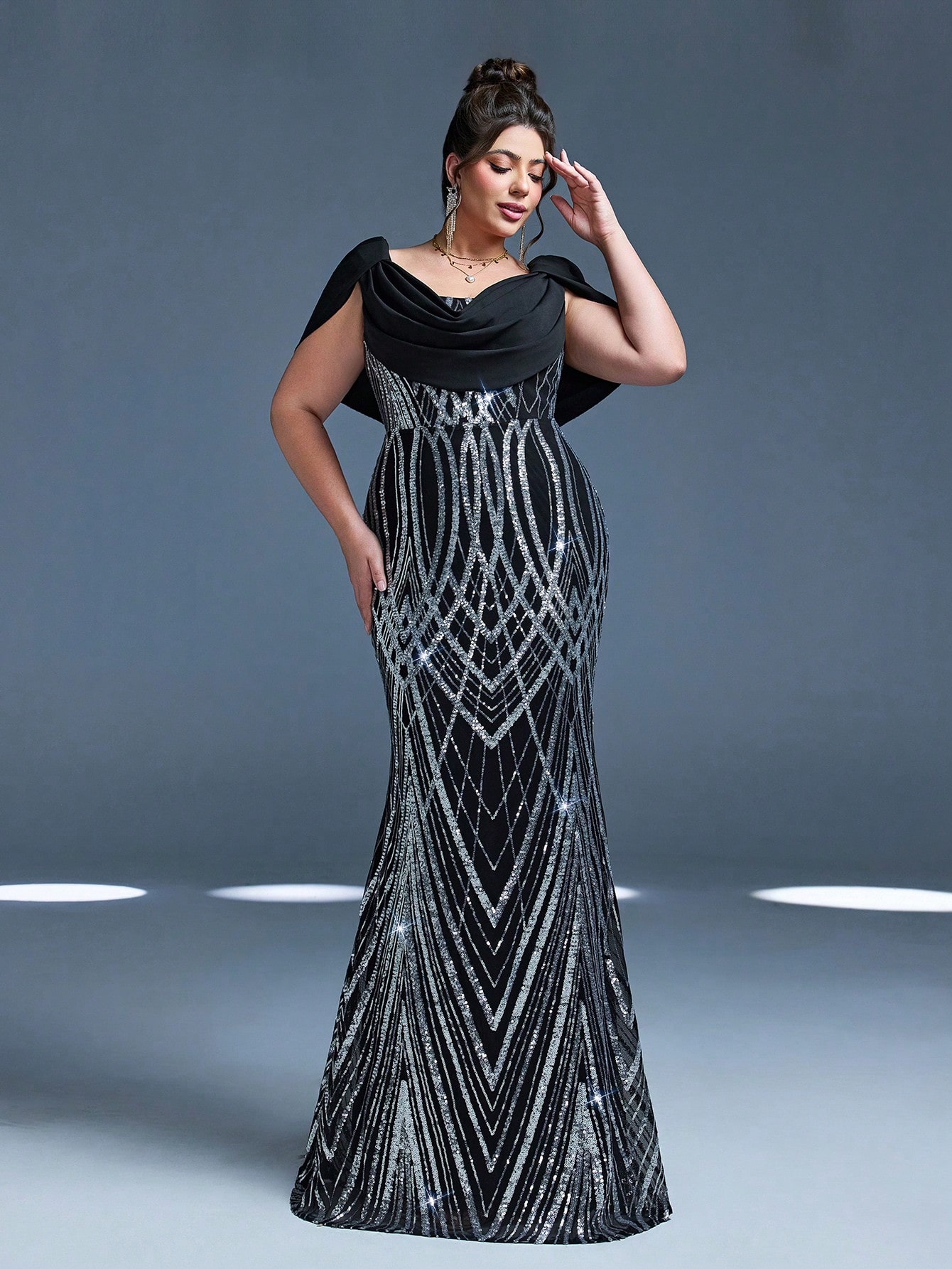 Leely Plus Women's Elegant Cowl Neck Sleeveless Party Dress