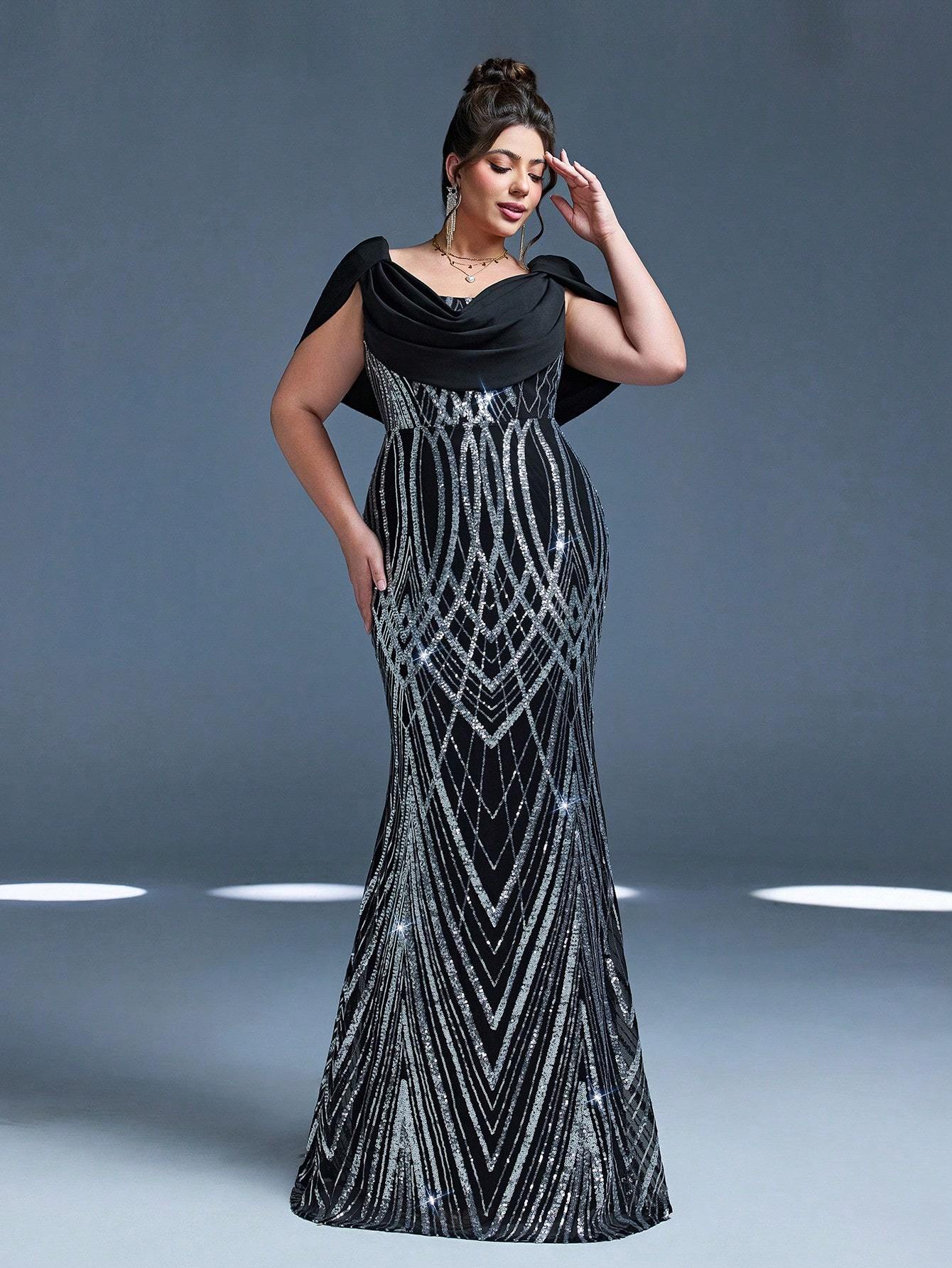 Leely Plus Women's Elegant Cowl Neck Sleeveless Party Dress