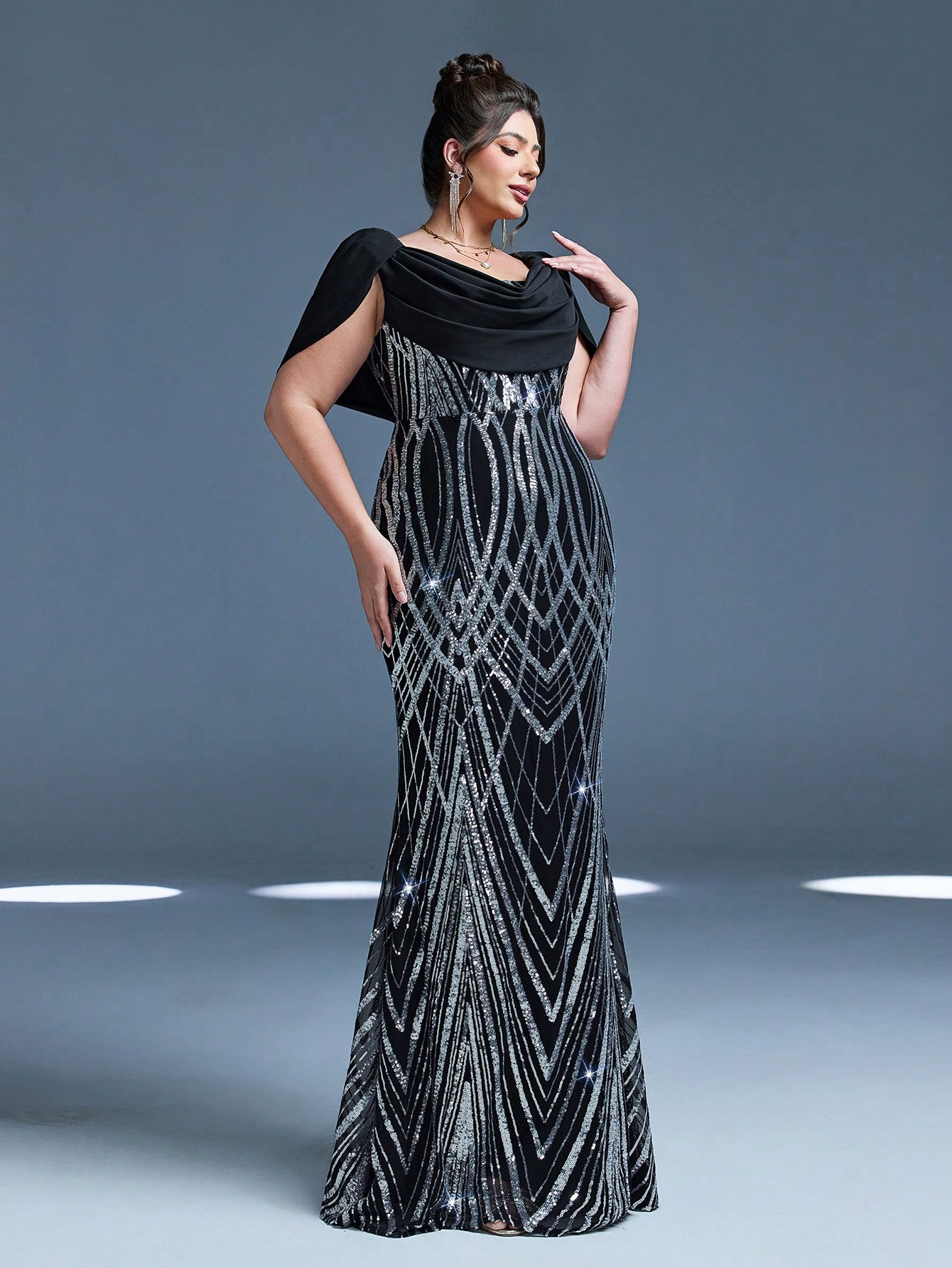 Leely Plus Women's Elegant Cowl Neck Sleeveless Party Dress
